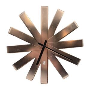 Vintage Umbra Rose Gold Metal Ribbon Clock 12x12x2" No Seconds Hand WORKS